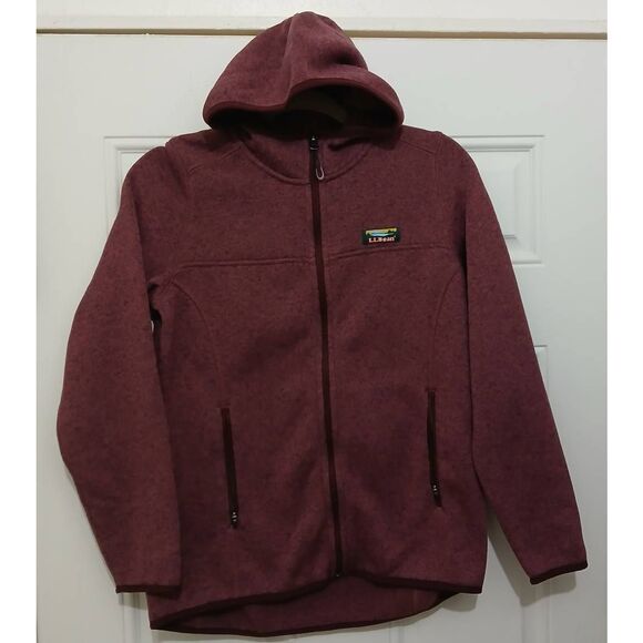L L bean womens small full zip sweater jacket fleece plum wine - Picture 3 of 8